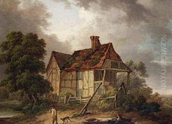 A Traveller And His Dog Before A Cottage - view 1