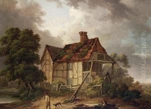 A Traveller And His Dog Before A Cottage by Charles Towne