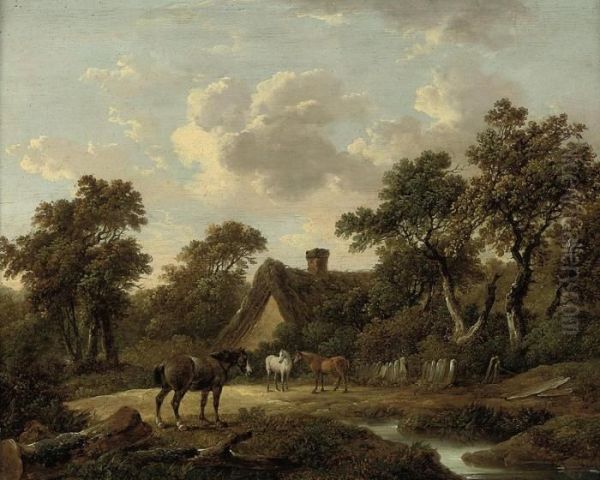 Horses Before A Country Cottage - view 1