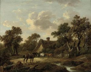 Horses Before A Country Cottage Horses Before A Country Cottage