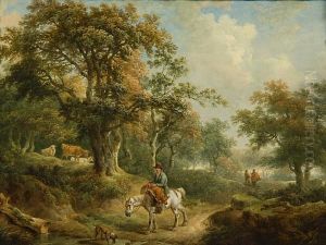 A Wooded Landscape With A Man Onhorseback by Charles Towne