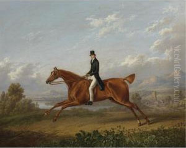 A Gentleman On A Galloping Chestnut Horse - view 1