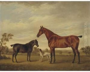 A Horse And Foal With A Hound In A Landscape by Charles Towne