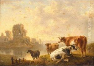 Horses And Sheep In A Landscape; Cattle By A River Horses And Sheep In A Landscape; Cattle By A River