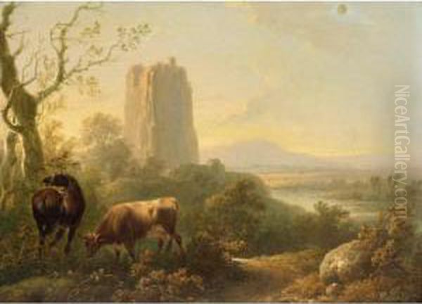 Cattle And Horse Grazing In A Valley Landscape - view 1