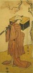 A Portrait Of An Onnagata Carrying Atraveling Case Over One Shoulder,