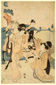 Scene Of A Young Man On Horseback With Two Female Attendants. Scene Of A Young Man On Horseback With Two Female Attendants.