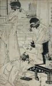 Couple By A Treewoodblock Print Couple By A Treewoodblock Print