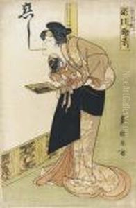 Holding A Baby And Writing A Farewell by Toyokuni