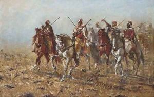 A gathering of Arab horsemen by Heinrich Maria Staackmann
