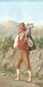 A young shepherd boy with a lamb by Luigi Scorrano