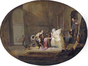 A card game in a courtyard by Maerten Stoop