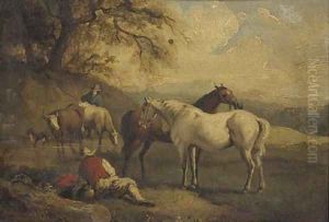 Drovers watering livestock by Adolf Schreyer