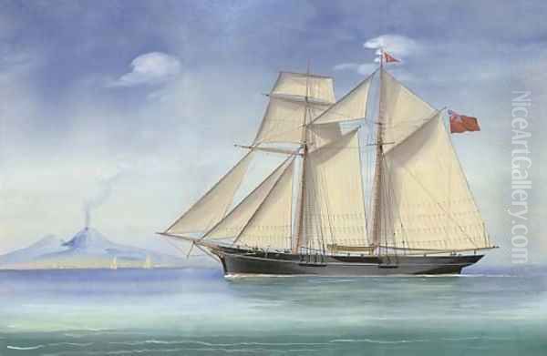 A topsail schooner of the Royal Tay Yacht Club in the Bay of Naples - view 1