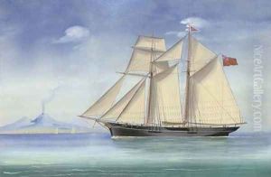 A topsail schooner of the Royal Tay Yacht Club in the Bay of Naples by Antonio de Simone