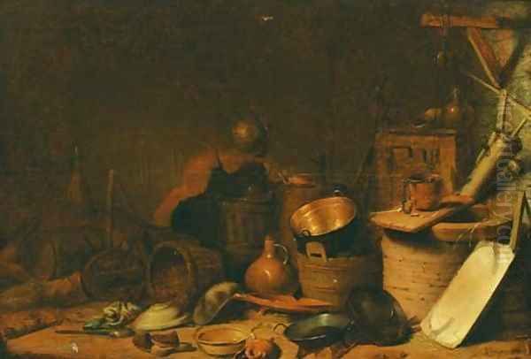 A kitchen interior with a well, pots, pans and baskets - view 1