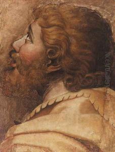 Head of a man looking up to the left a cartoon for a tapestry