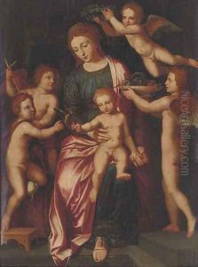 The Virgin and Child with the Infant Saint John the Baptist and three putti by Vincent Sellaer