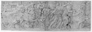 A classical Frieze of a Procession with mythological Figures and Animals by Netherlandish School