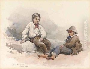 Two young fisherboys resting on the beach by Clarkson Stanfield