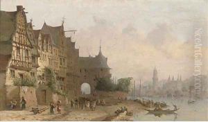 Along the Rhine, a busy continental town view by Clarkson Stanfield