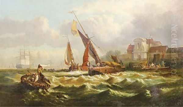 A shippingport with figures on a quai - view 1