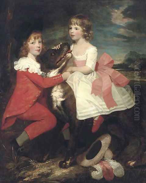 Portrait of two children with a dog - view 1