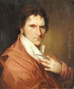 Portrait of a gentleman, bust length, in a red cloak and white shirt