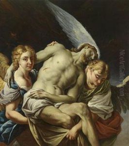 The Dead Christ Supported By Two Angels by Francesco Trevisani