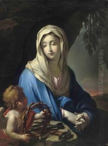 The Madonna, Seated With An Angel Holding The Crown Of Thorns, A Landscape by Francesco Trevisani