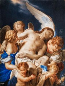 Engel Tragen Den Vom Kreuz Abgenommenenleichnam Christi