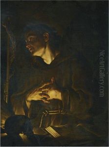 Saint Francis Praying Before A Crucifix By Candlelight