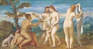The Judgement of Paris the lid of a box by Andrea Meldolla, Il Schiavone