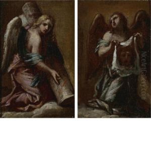 Angel Holding Veronica's Veil 
And
 Angel Holding The Column: A Pair Of Paintings