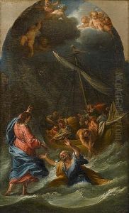 Christ Walking On The Water; And
 The Institution Of The Eucharist, Both In Painted Arches