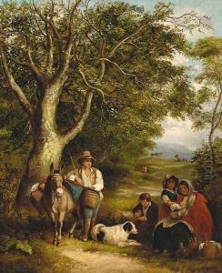 Travellers resting on a wooded track by Arthur J. Stark