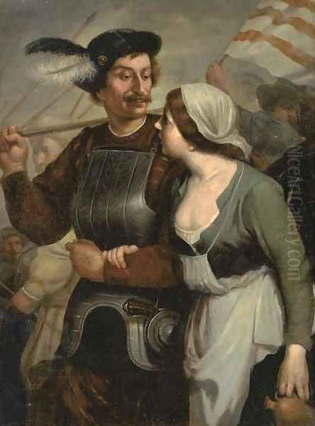 A soldier leaving for battle with a woman by his side - view 1