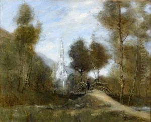 Paysage Au Pont Et A L'eglise by Paul Trouillebert