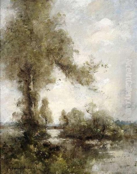 Summeryriver Landscape With An Angler. - view 1