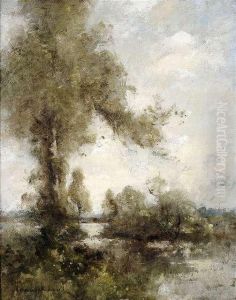 Summeryriver Landscape With An Angler. by Paul Trouillebert