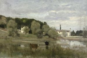 Fluslandschaft Mit Schilfufer by Paul Trouillebert