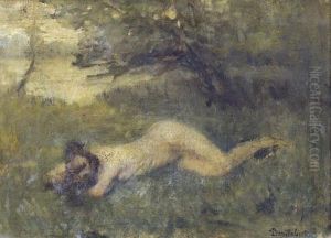 Liegender Weiblicher Akt Im Gras. Liegender Weiblicher Akt Im Gras.