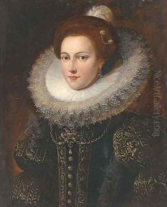 Portrait of a lady, bust-length, in an ornately embroidered dress and ruff