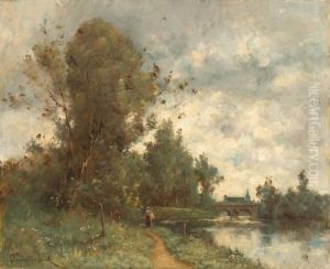 Paysanne Au Bord De La Riviere. by Paul Trouillebert