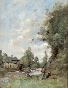 La Pause Pres Du Moulin by Paul Trouillebert