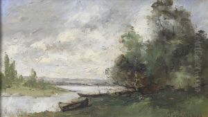 Barques En Bord De Riviere by Paul Trouillebert