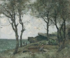 Pecheur Au Bord De La Mer by Paul Trouillebert