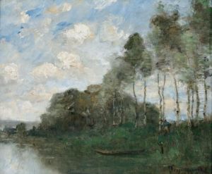 Le Pecheur Au Bord De La Riviere by Paul Trouillebert