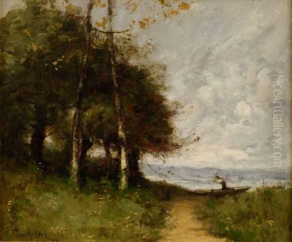 Bord De La Riviere Avec Pecheur
Sur Sa Toile D'origine - view 1
