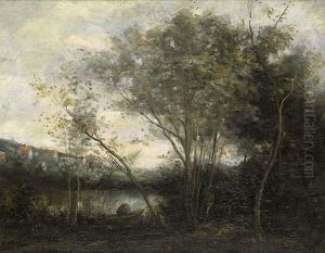 Paysage Au Pecheur Sur La Riviere by Paul Trouillebert